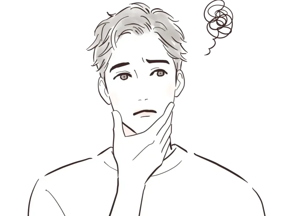 悩んでいる男性のイラスト